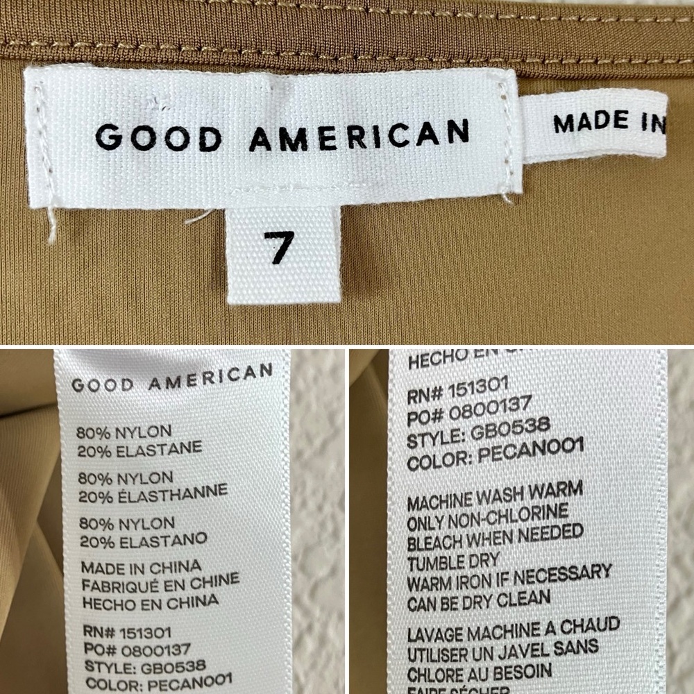 GOOD AMERICAN Scuba Square Neck Bodysuit NEW Short Sleeve Minimalist Tan 4X - Picture 8 of 14
